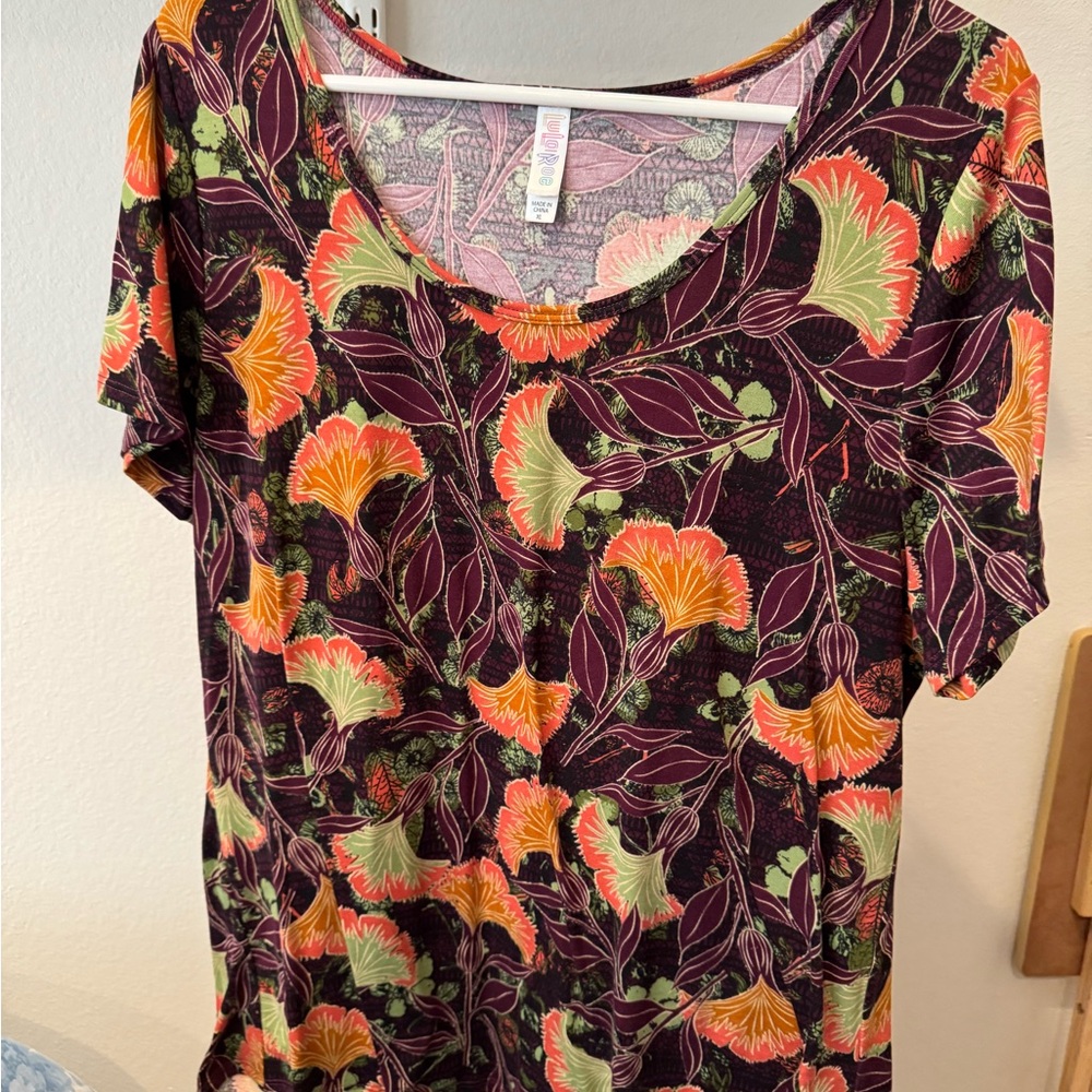 LuLaRoe Scoop Neck Floral Tee - Purple, Orange, Green